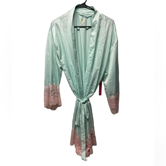 Macbeth Collection Liquorish satin blossom robe in mint and pink NWT sz Large - Picture 1 of 8